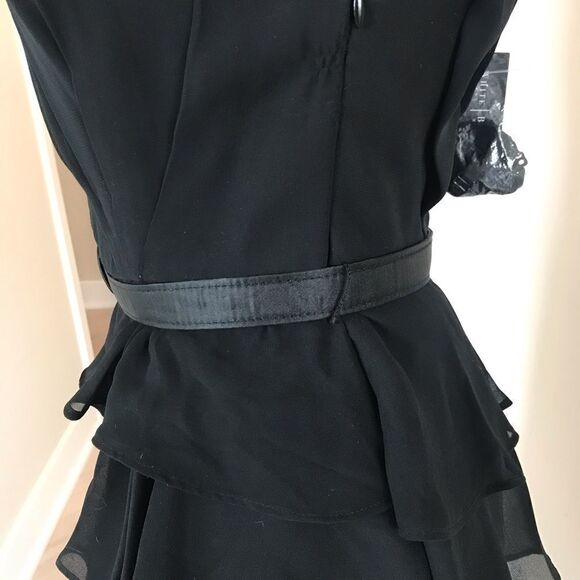 WHBMÂ Strapless BeltedâRuffle Chiffon Cocktail Party Dressâ Black 2âNWT - Picture 4 of 8